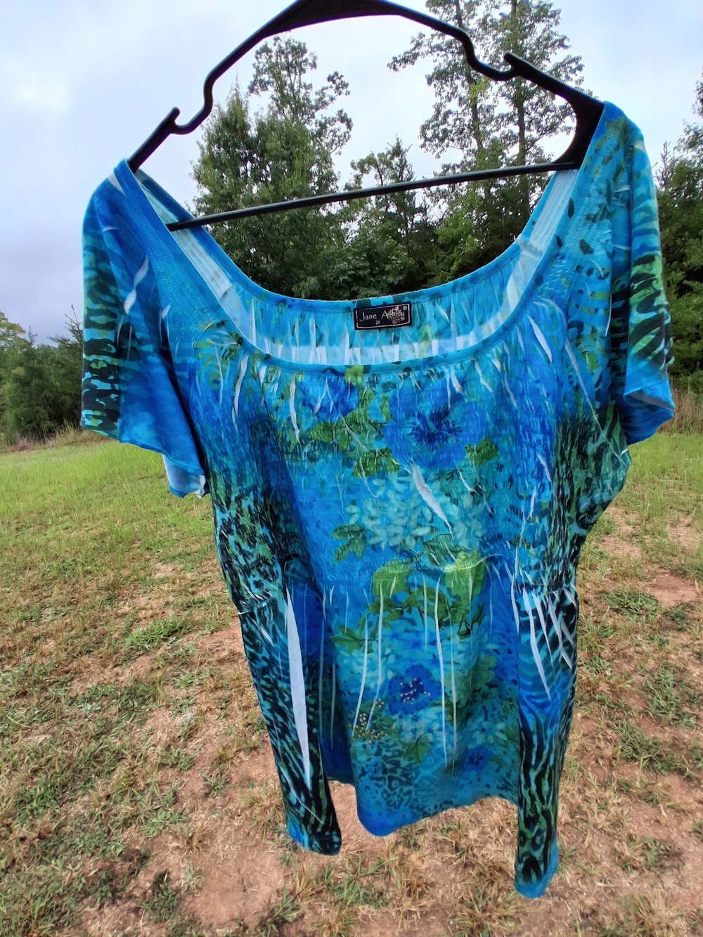 Jane Ashley Floral Scoop Neck Short Sleeve Top Woman's Size 2X